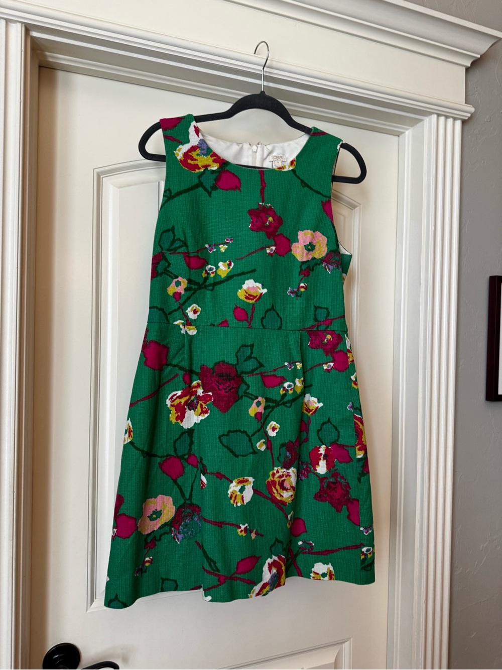 J. Crew Green Floral Sleeveless A-Line Dress